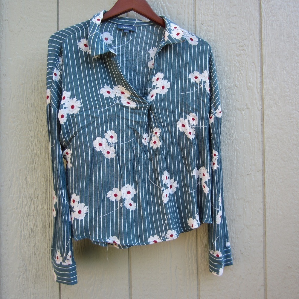 Modcloth Shirt Women's M V-Neck Floral Print Long‎ sleeve Gauze Boho Langenlook